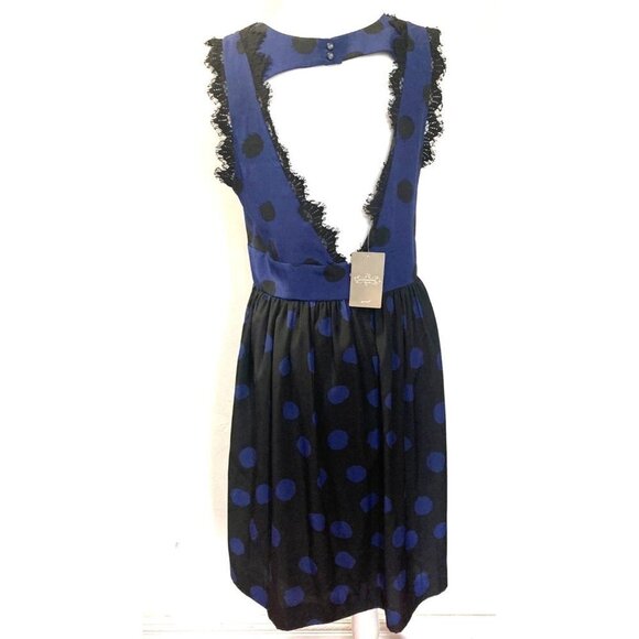 NWT Corey Lynn Calter Anthropologie Split Dots in Blue Black Polka Dot Open Back - Picture 2 of 6